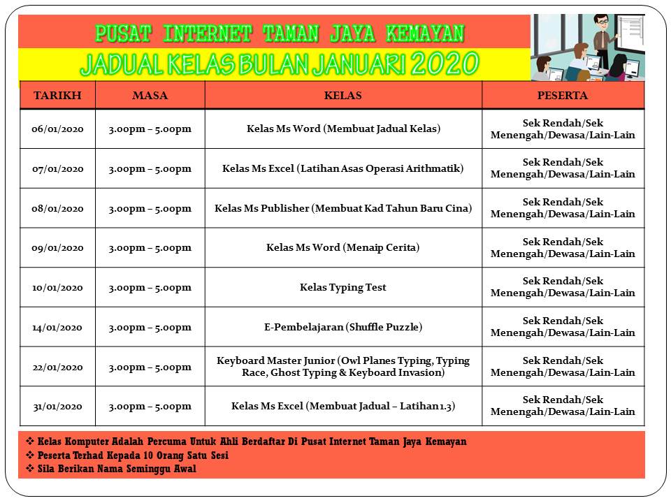 JADUAL KELAS BULAN JANUARI 2020