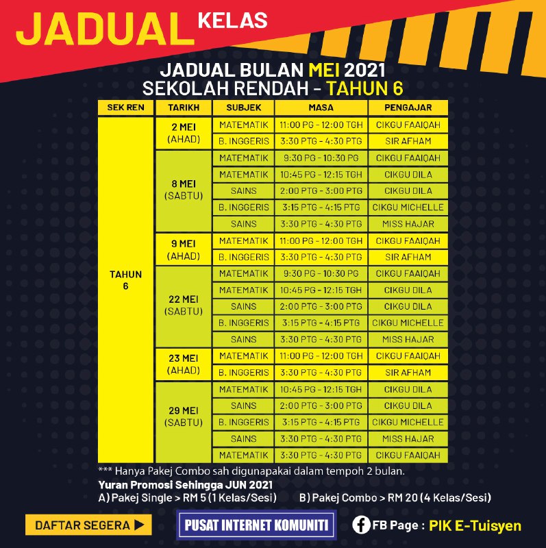 JADUAL TAHUN 6 MEI