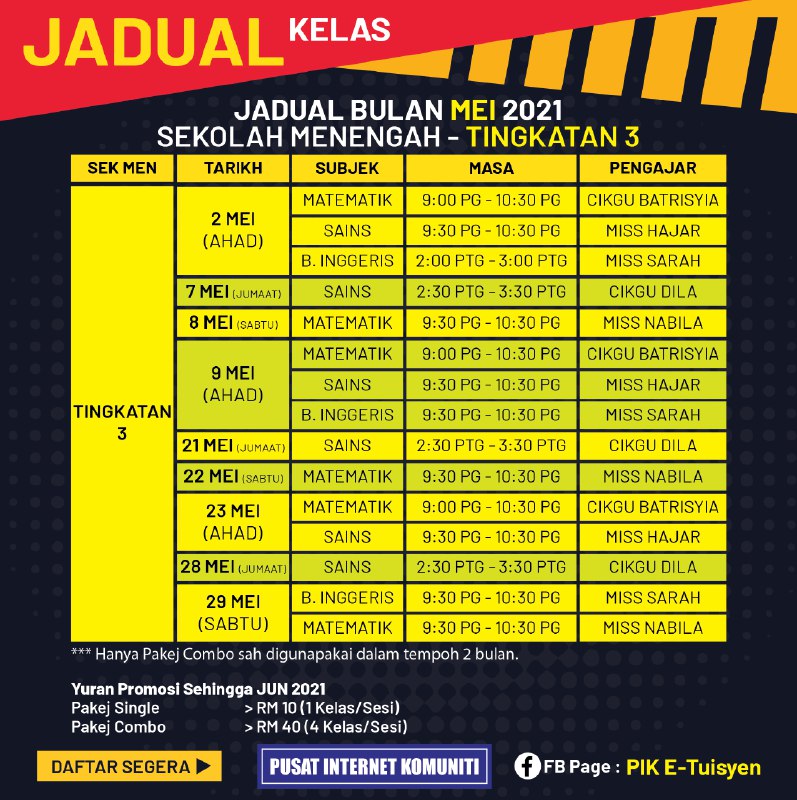 JADUAL TINGKATAN 3 MEI