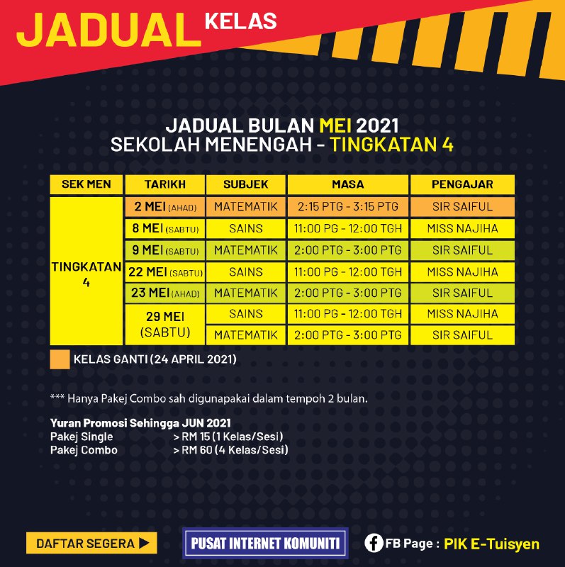 JADUAL TINGKATAN 4 MEI