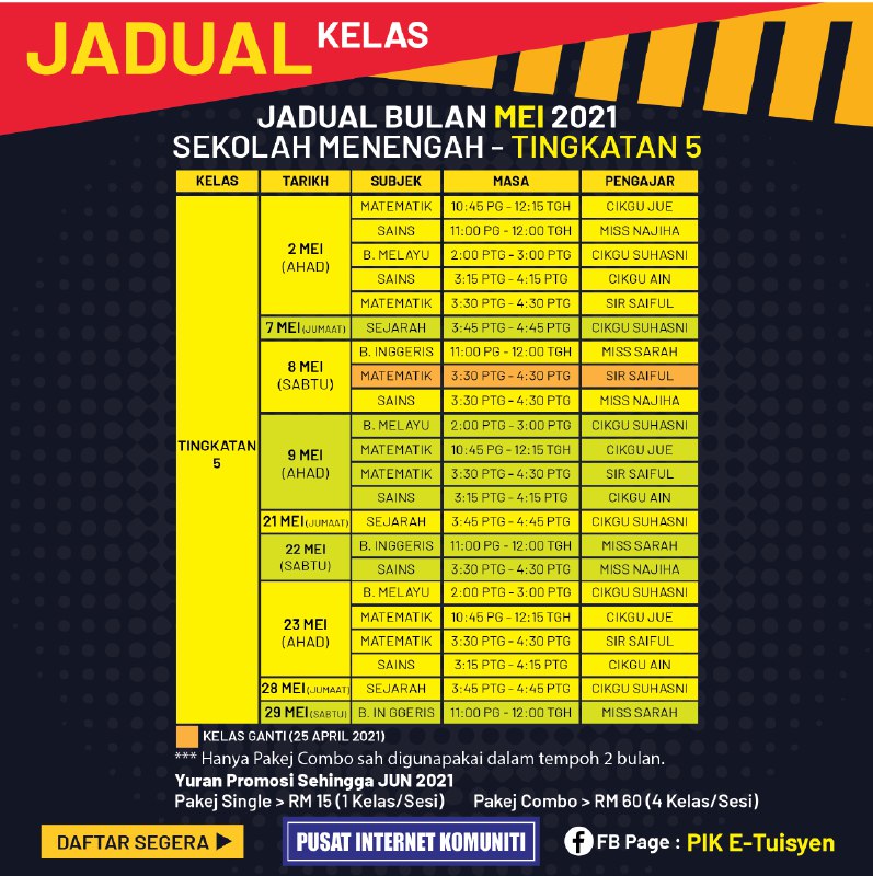 JADUAL TINGKATAN 5 MEI