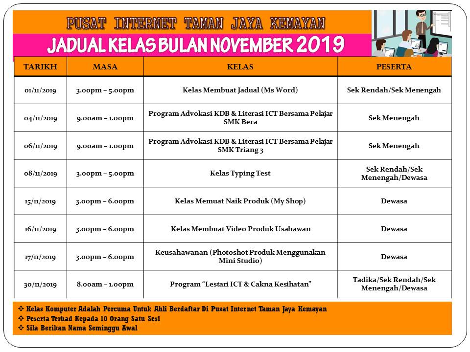 JADUAL KELAS BULAN NOVEMBER 2019