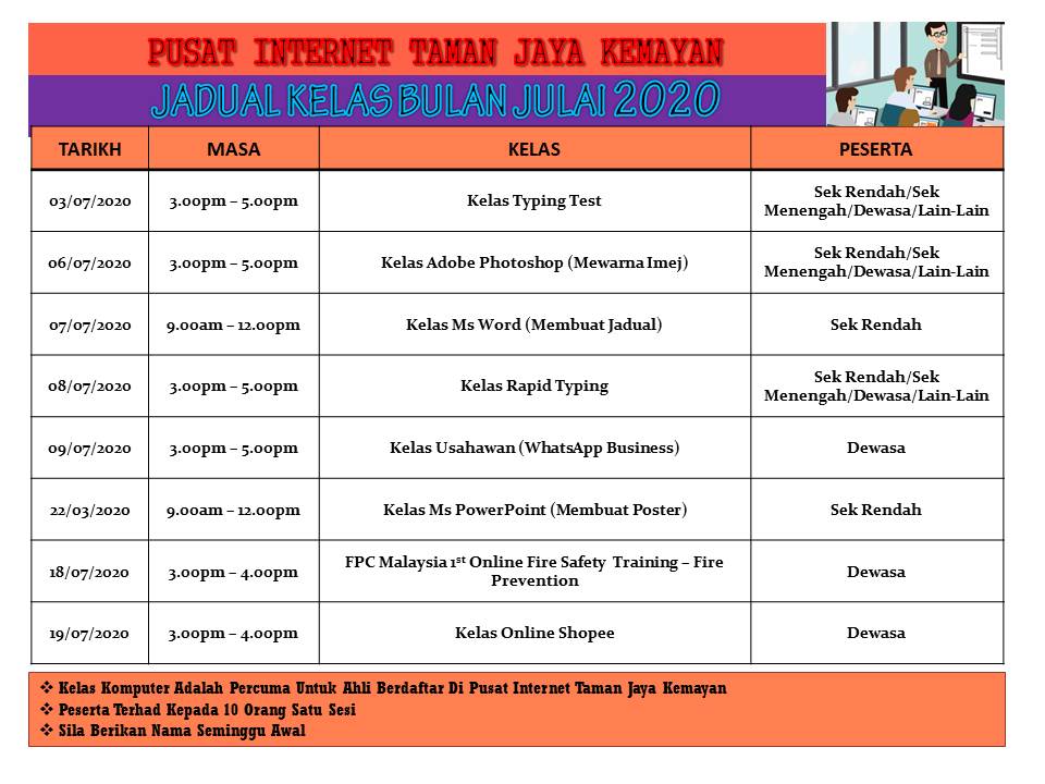 JADUAL KELAS BULAN JULAI 2020