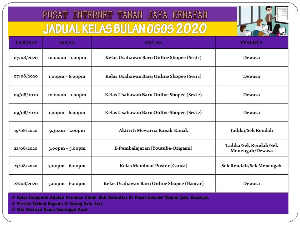 JADUAL KELAS BULAN OGOS 2020